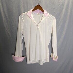 RJ Classics Women Medium Show Shirt Snap Collar White Long Sleeve Pink Cuffs